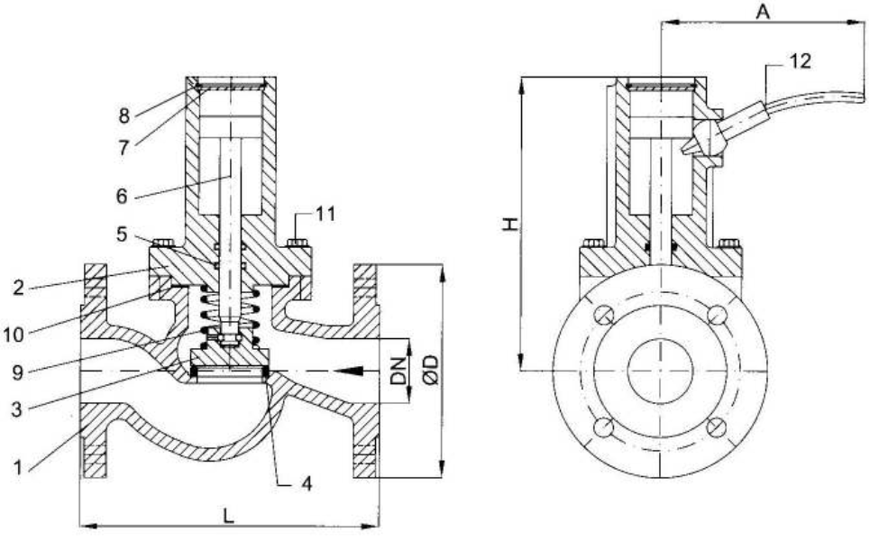 Flanged self-closing valve; springloaded with inside spring and lever PN 16/DN20