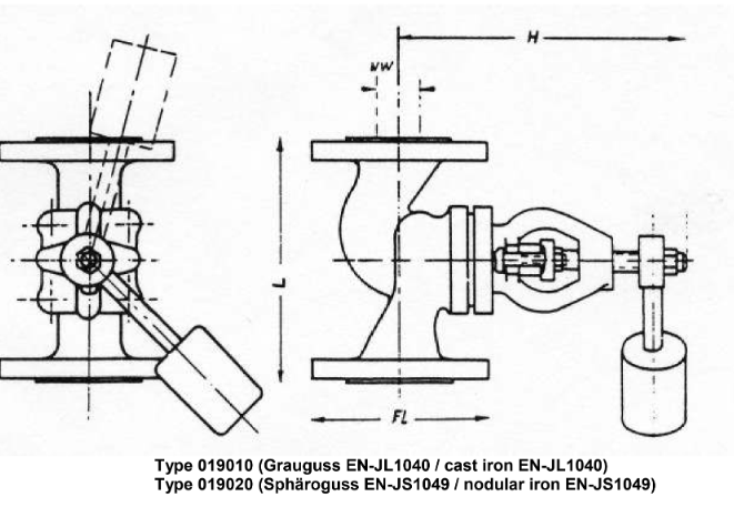self-closing-valves, straight type, PN 16/DN50 with lever and weight