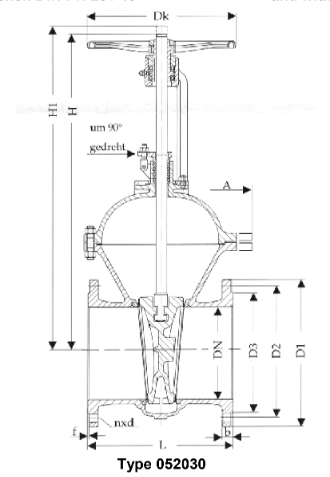 gate valves, oval body, PN 16/DN250 with outside, rising stem