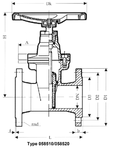 Gate valves, oval body, PN 10/16, DN 300, DIN 3352-4