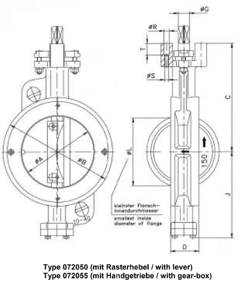 Butterfly valves, wafer type PN 10/16, DN250