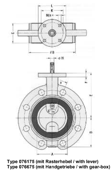 Butterfly valves, mono flanged type PN 10/16, DN 150